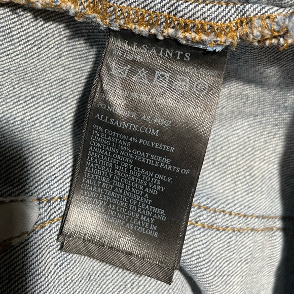 All Saints Goat Leather Trimmed Pocket Button Up Blue Denim Jeans Skirt 10 US - Picture 7 of 7